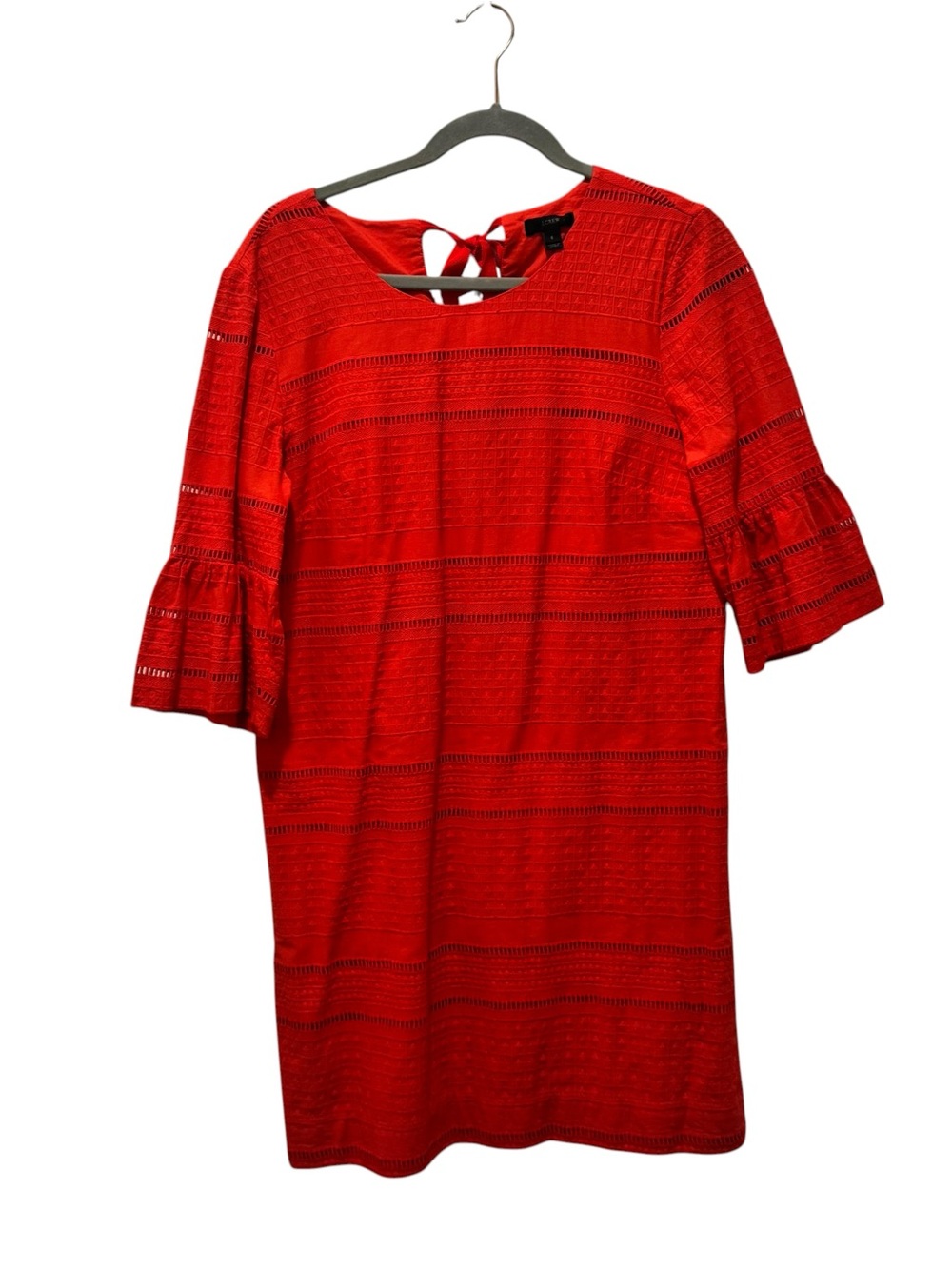 J. Crew Flutter-Sleeve Red Eyelet Shift Midi Dress Resortwear Boho Romantic Sz 6